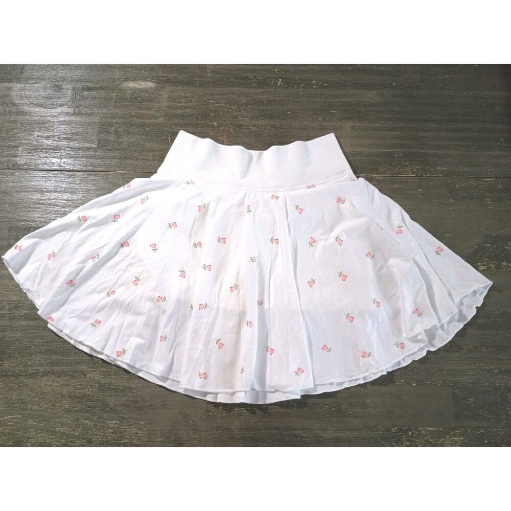 OQQ Pink Flower White Tennis Mini Skirt Skort With Pocket New Size Small